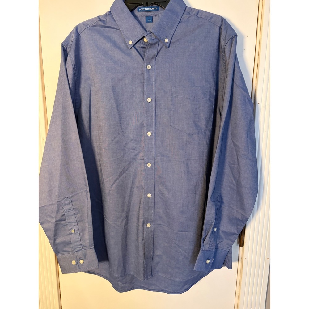 Port Authority Mens Blue Long Sleeve Button Down Oxford Shirt S658 Large